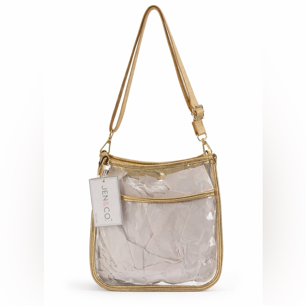 NWT JEN & CO Clear Crossbody Bag Gold Trim Stadium Concert Game Day Purse